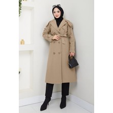 inStyle Omuzları Apolet Detaylı Astarlı Sütlü Kahve Trençkot