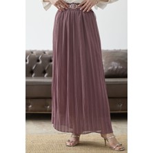 inStyle Kemerli Beli Büzgü Şifon Etek - Gül Kurusu