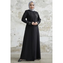 inStyle Kolu Çiçek Taşlı Siyah Ferace