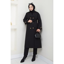 inStyle Omuzları Apolet Detaylı Astarlı Siyah Trençkot