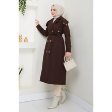 inStyle Omuzları Apolet Detaylı Astarlı Acı Kahve Trençkot