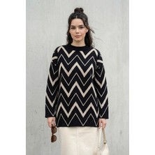 inStyle Zikzak Desenli Siyah Triko Kazak