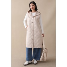 inStyle Kapüşonlu Gold Zincir Bej Kapitone Yelek