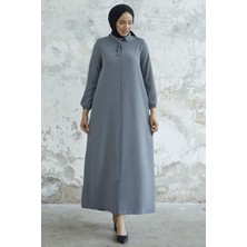 inStyle Yakası Bağcıklı Gizli Patlı Açık Gri Ferace
