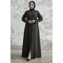 inStyle Kolu Çiçek Taşlı Haki Ferace