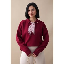 inStyle Fularlı Triko Bordo Tunik