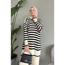 inStyle Gömlek Yaka Şeritli Ekru Triko Takım