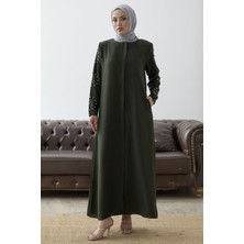 inStyle Kolları Incili Taş Detay Haki Ferace