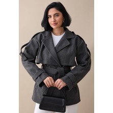 inStyle Kolu Apolet Kaşe Antrasit Kısa Kaban