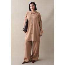 inStyle Düğmeli Üçlü Camel Triko Takım