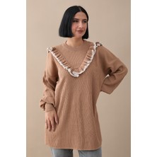 inStyle Fırfırlı Dikiş Detay Camel Triko Kazak