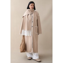 inStyle Atkılı Cepli Kaşe Uzun Açık Bej Ceket