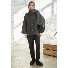 inStyle Deri Biye Detaylı Atkılı Kaşe Kaban - Antrasit