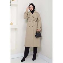 inStyle Taşlı Toka Detaylı Astarlı Açık Bej Trençkot