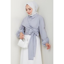 inStyle Poplin Bağlamalı Gömlek Gri