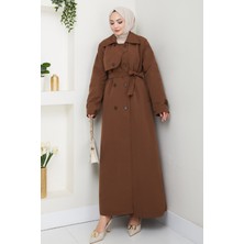 inStyle Kapak Detay Uzun Astarlı Kahverengi Trençkot