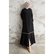 inStyle Hazel Şerit Desen Ribanalı Siyah Ferace