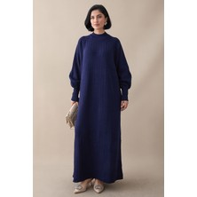 inStyle Uzun Balon Kol Lacivert Triko Elbise