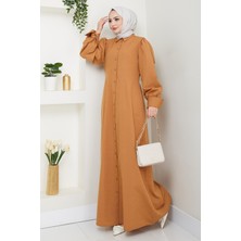 inStyle Boydan Düğmeli Trikoton Camel Elbise
