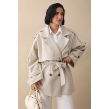 inStyle Oversize Kaşe Kumaş Astarsız Taş Kısa Kaban