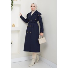 inStyle Omuzları Apolet Detaylı Astarlı Lacivert Trençkot