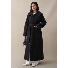 inStyle Kuşaklı Gizli Patlı Siyah Kaban