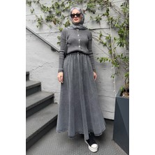 inStyle Beli Lastikli Gri Kot Etek