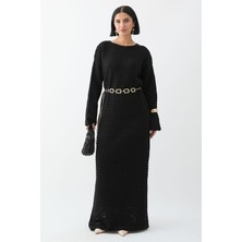 inStyle Ajurlu Siyah Triko Elbise