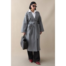 inStyle Kruvaze Geniş Kol Gri Kaşe Kaban