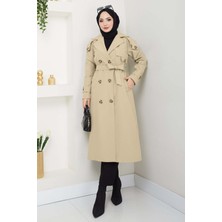 inStyle Omuzları Apolet Detaylı Astarlı Açık Bej Trençkot