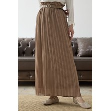 inStyle Kemerli Beli Büzgü Şifon Etek - Camel