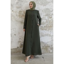 inStyle Sarmal Taş Detaylı Petek Haki Ferace