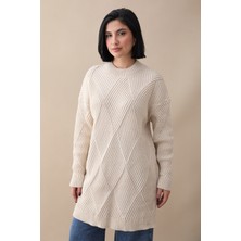 inStyle Kabartma Çizgili Desen Bej Triko Tunik