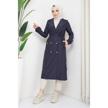 inStyle Kruvaze Yaka Kuşaklı Astarlı Lacivert Trençkot