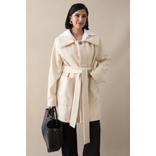 inStyle Düğme Detaylı Astarlı Krem Kısa Kaban