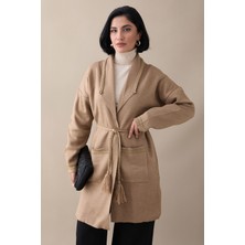 inStyle Örgü ve Sim Detaylı Camel Triko Ceket