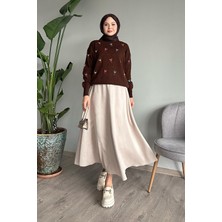 inStyle Gül Motif Ajurlu Acı Kahve Triko Kazak