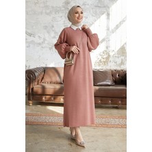 inStyle Mina Balon Kol Triko Elbise - Gül Kurusu