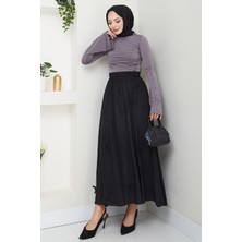 inStyle Fiyonk Detay Beli Lastikli Siyah Etek