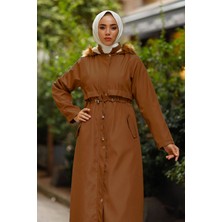 inStyle Tam Boy Kürklü 9020 Uzun Kaban - Taba