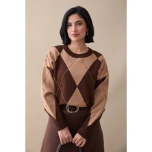 inStyle Baklava Desen Triko Kahverengi Tunik