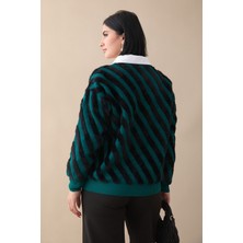 inStyle Tüy Şeritli Kısa Zümrüt Yeşili Triko Hırka