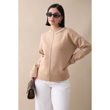 inStyle Deniz Kabuğu Taşlı Bej Triko Kazak