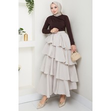 inStyle Fırfırlı Kat Kat Uzun Modal Etek Taş