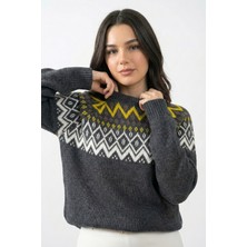 inStyle Yakası Desenli Gri Triko Kazak