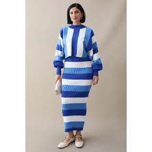 inStyle Yarasa Kol Saks Mavisi Triko Takım