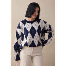 inStyle Baklava Desen Lacivert Triko Kazak