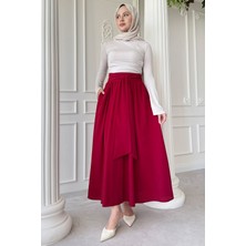 inStyle Pileli Kuşak Detay Bordo Etek