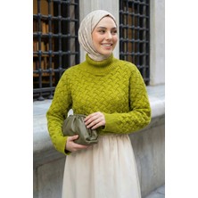 inStyle Örgülü Yağ Yeşili Balıkçı Yaka Triko Kazak