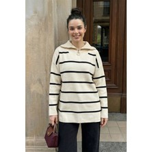 inStyle Maroya Çizgili Triko Kazak - Ekru